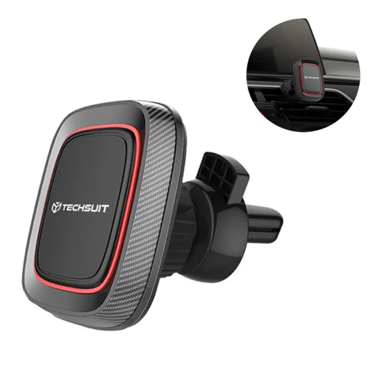 Techsuit - Стойка за кола MagGrip (S5) - Сигурна магнитна дръжка за вентилационен отвор, ъгъл на въртене 360°, с метални пластини - черно/червено