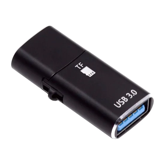 Techsuit - Четец за карти AluVoltX (CC1) - 2в1, USB3.0 към Type-C OTG, TF карта памет, 3A, Plug&Play, бърз трансфер на данни - черен