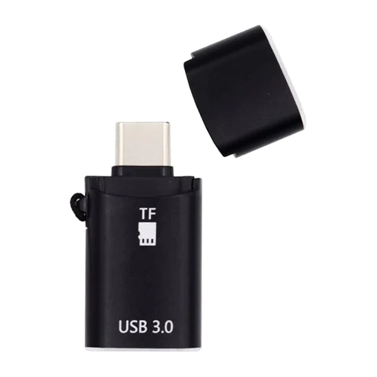Techsuit - Четец за карти AluVoltX (CC1) - 2в1, USB3.0 към Type-C OTG, TF карта памет, 3A, Plug&Play, бърз трансфер на данни - черен