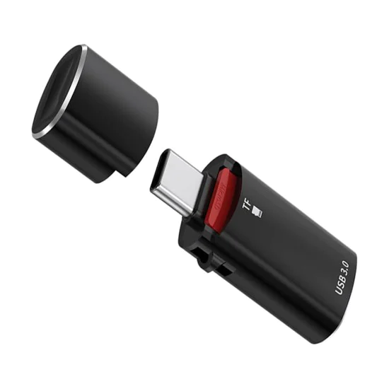 Techsuit - Четец за карти AluVoltX (CC1) - 2в1, USB3.0 към Type-C OTG, TF карта памет, 3A, Plug&Play, бърз трансфер на данни - черен