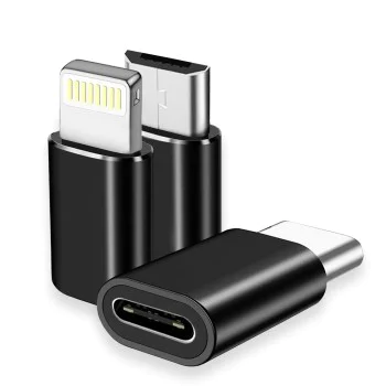 Techsuit - (3 броя) Premium OTG адаптер TriFlashX (A19) - 1xUSB-C към USB, 1x USB-C към Micro-USB, 1xUSB-C към Lightning - Черен