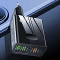 Techsuit - Премиум зарядно за стена PentaXPower (CHC1) - 3x USB, 2x Type-C PD 25W, 65W, GaN, бързо зареждане - черно