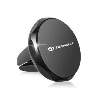 Techsuit - Стойка за кола TinyGrip (S9) - за вентилационен отвор, с метална пластина, силен магнит, универсална съвместимост - черен / сребрист