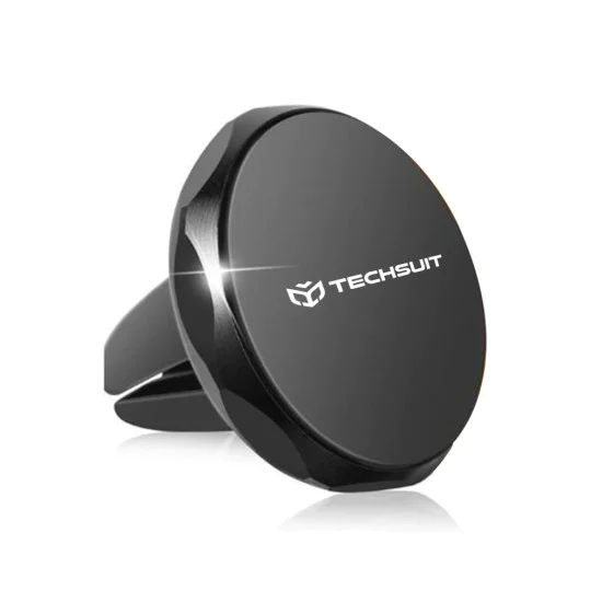 Techsuit - Стойка за кола TinyGrip (S9) - за вентилационен отвор, с метална пластина, силен магнит, универсална съвместимост - черен / сребрист