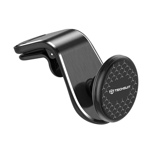 Techsuit - Стойка за кола AirGrip (S8) - Водопадна форма, магнитна N52 сигурна ръкохватка, за вентилационен отвор, скоба за ръкохватка - черно / сребристо