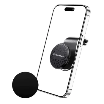 Techsuit - Стойка за кола AirGrip (S8) - Водопадна форма, магнитна N52 сигурна ръкохватка, за вентилационен отвор, скоба за ръкохватка - черно / сребристо