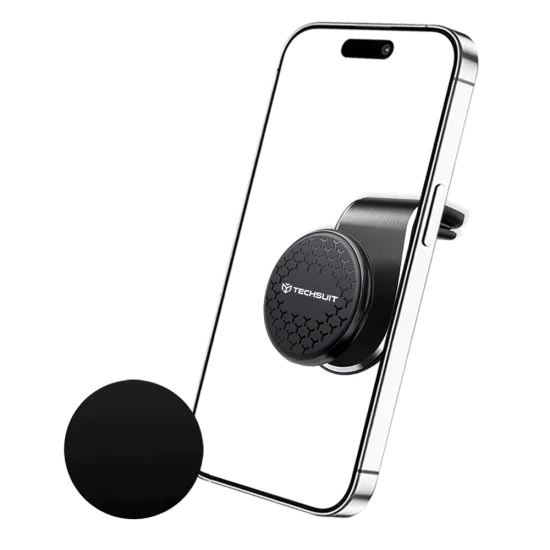 Techsuit - Стойка за кола AirGrip (S8) - Водопадна форма, магнитна N52 сигурна ръкохватка, за вентилационен отвор, скоба за ръкохватка - черно / сребристо
