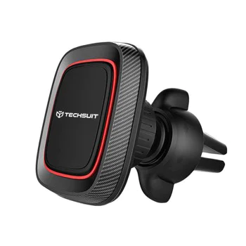 Techsuit - Стойка за кола MagGrip (S4) - Сигурна магнитна дръжка за вентилационен отвор, въртене на 360°, с метални пластини - черно/червено