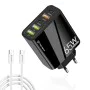 Techsuit - Премиум стенно зарядно PentaXPower (CHC2) - Включен кабел Type-C, 3x USB QC 3.0, 2x Type-C PD 20W, 65W, 1m - Черен