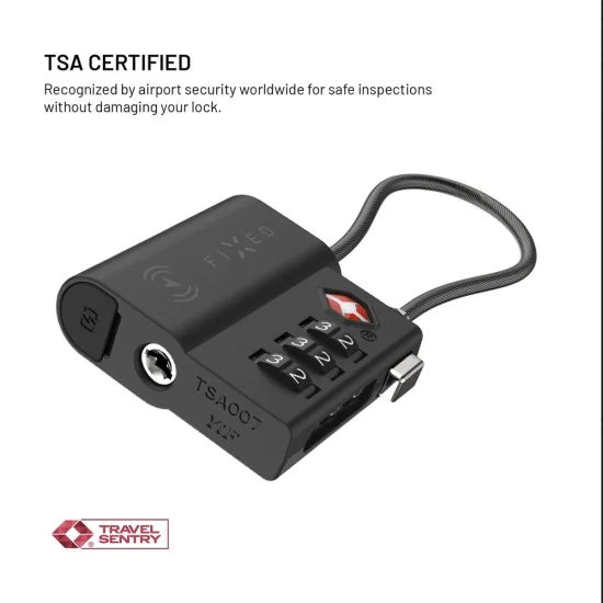 Smart Tracker (FIXTAG-LC-BK) - Фиксиран - Travel Lock с локатор, Apple Find My, IPX4, Type-C, Bluetooth 5.2, 60mAh - Черен