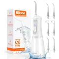 Bitvae - Воден флосър (BVC6) - По-голям размер 300 мл, с 6 дюзи, 3 режима, 5 интензитета, презареждащ се - Бял