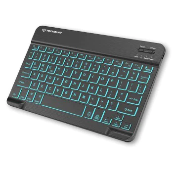 Techsuit - Безжична клавиатура (WK1) - за Android, Windows, iOS, Bluetooth, 3 нива на яркост, 7 цвята, Type-C - Черен