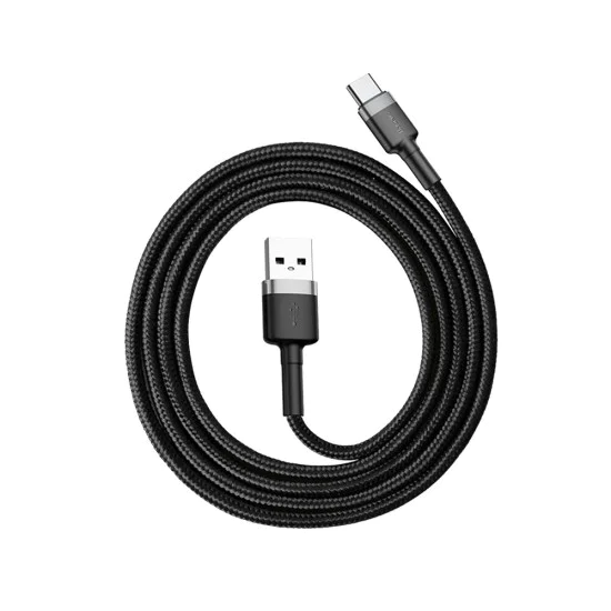 Кабел за данни USB към Type-C, 3A, 480Mbps, 1m - Baseus Cafule (CATKLF-BG1) - сив / черен