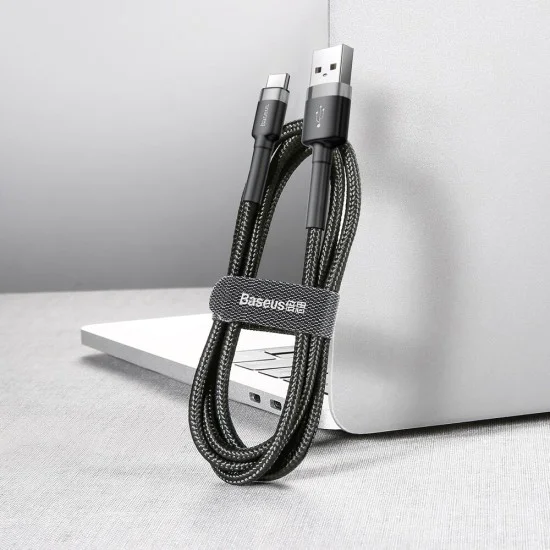 Кабел за данни USB към Type-C, 3A, 480Mbps, 1m - Baseus Cafule (CATKLF-BG1) - сив / черен