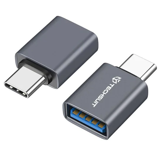 Techsuit - Премиум OTG адаптер SlateVolt (A8) - USB 3.0 към Type-C, 5Gbps, 3A, алуминиева сплав, бърз трансфер на данни - сив