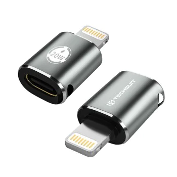 Techsuit - Премиум OTG адаптер TitanCoreX (A11) - Type-C към Lightning, 3A, алуминиева сплав, Plug&Play, бърз трансфер - сив
