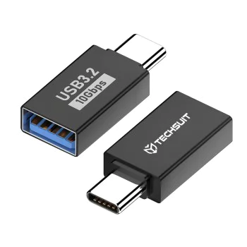Techsuit - OTG адаптер AluCoreX (A14) - USB към Type-C, 10Gbps, Plug and Play, алуминиева сплав, бърз трансфер на данни - черен
