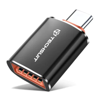Techsuit - Премиум OTG адаптер HyperPort (A2) - USB към Type-C, 5Gbps, 6A, 120W, конвертор за компютър/лаптоп - черен / оранжев
