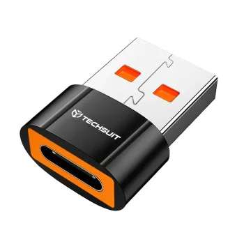 Techsuit - Премиум OTG адаптер HyperPort (A7) - Type-C към USB 3.0, 5Gbps, 10A, конвертор за телефон - черен / оранжев