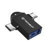 Techsuit - OTG адаптер TwoVoltX (A16) - 3в1, USB към Micro-USB + Type-C, Plug and Play, алуминиева сплав - черен