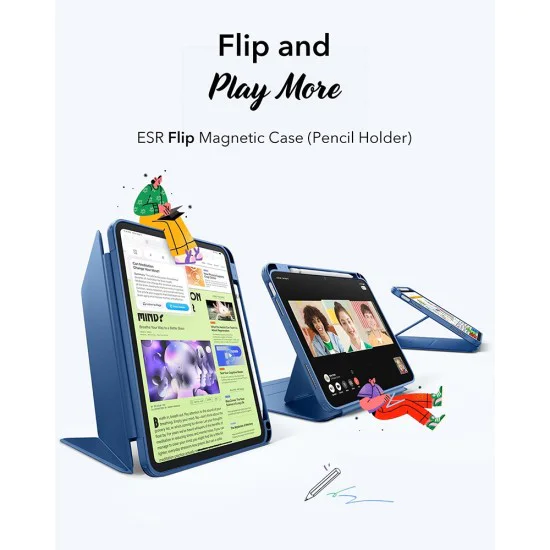 ESR - Flip Hybrid (с държач за молив) - iPad 10 (2022) 10.9 / 11 (2025) - Син