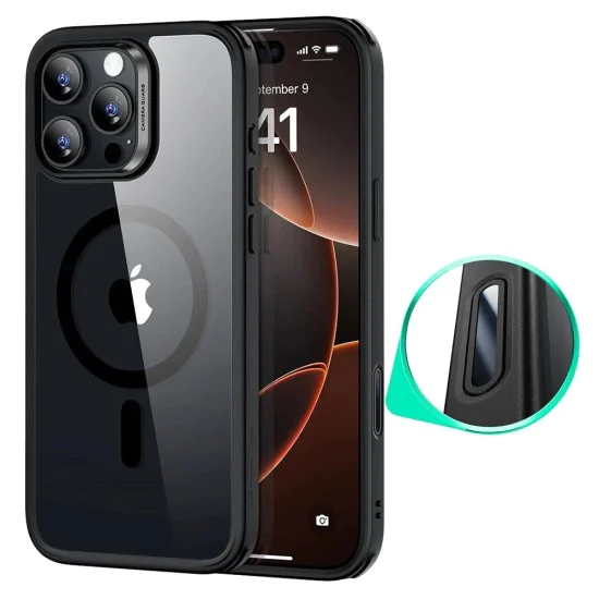 Калъф за iPhone 16 Pro Max - ESR - Classic Hybrid HaloLock - Прозрачен Черен