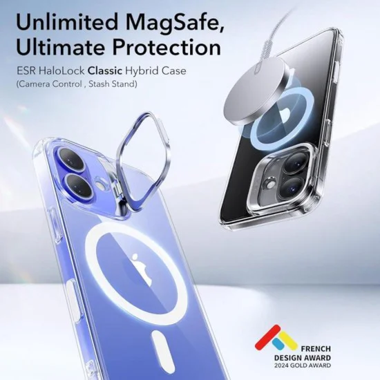 Калъф за iPhone 16 - ESR - Classic Hybrid HaloLock Kickstand - Прозрачен