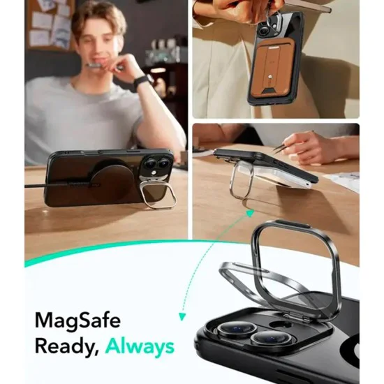 Калъф за iPhone 16 - ESR - Classic Hybrid HaloLock Kickstand - Прозрачен Черен