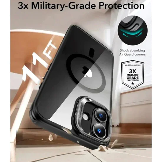 Калъф за iPhone 16 - ESR - Classic Hybrid HaloLock Kickstand - Прозрачен Черен