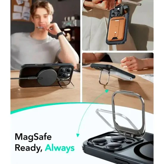 Калъф за iPhone 16 Pro Max - ESR - Classic Hybrid HaloLock Kickstand - Прозрачен Черен