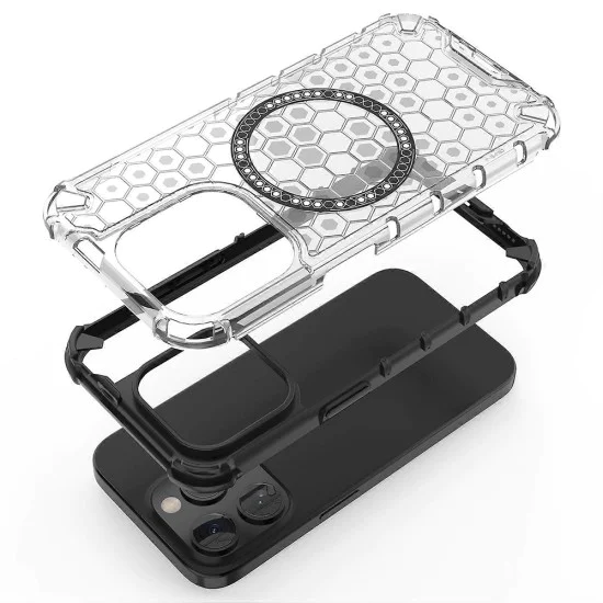 Калъф за iPhone 15 Pro - Techsuit - Honeycomb Shield MagSafe - Бял