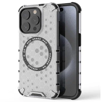 Калъф за iPhone 15 Pro - Techsuit - Honeycomb Shield MagSafe - Бял
