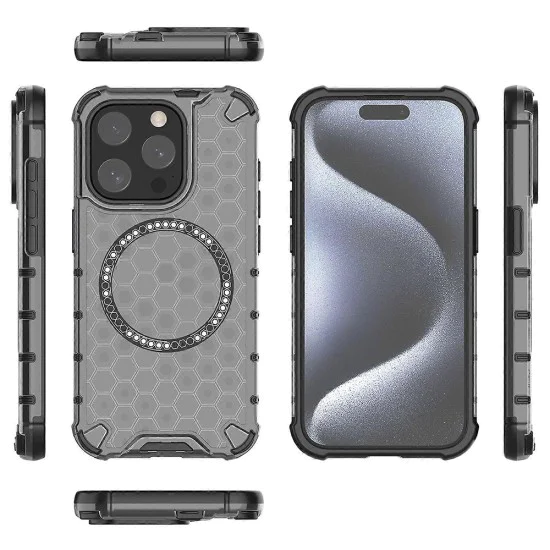 Калъф за iPhone 15 Pro - Techsuit - HoneyComb Shield MagSafe - Черен