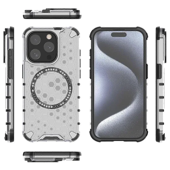 Калъф за iPhone 15 Pro Max - Techsuit - Honeycomb Shield MagSafe - Бял