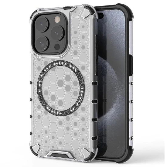 Калъф за iPhone 15 Pro Max - Techsuit - Honeycomb Shield MagSafe - Бял