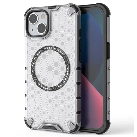 Калъф за iPhone 14 - Techsuit - HoneyComb Shield MagSafe - Бял