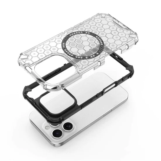 Калъф за iPhone 16 Pro - Techsuit - Honeycomb Shield MagSafe - Бял