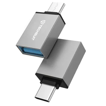Techsuit - (2 броя) OTG адаптери DuoVoltX (A13) - USB към Type-C, 3A, Plug&Play, бърз трансфер, 5Gbps - сив