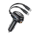 Acefast - Зарядно за кола (B13) - с прибиращ се кабел, USB, 2x Type-C, 53W, 70 + 15 см - Черно