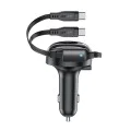 Acefast - Зарядно за кола (B13) - с прибиращ се кабел, USB, 2x Type-C, 53W, 70 + 15 см - Черно