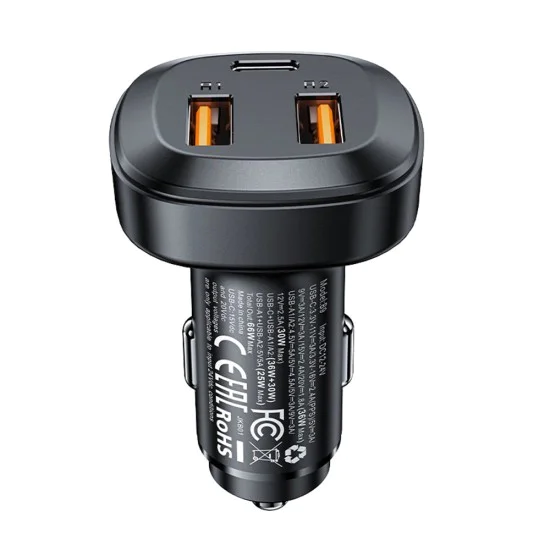 Acefast - Зарядно за кола (B9) - 2x USB, Type-C, Бързо зареждане, 66W, PD3.0, QC4+, Цинкова сплав - Черно