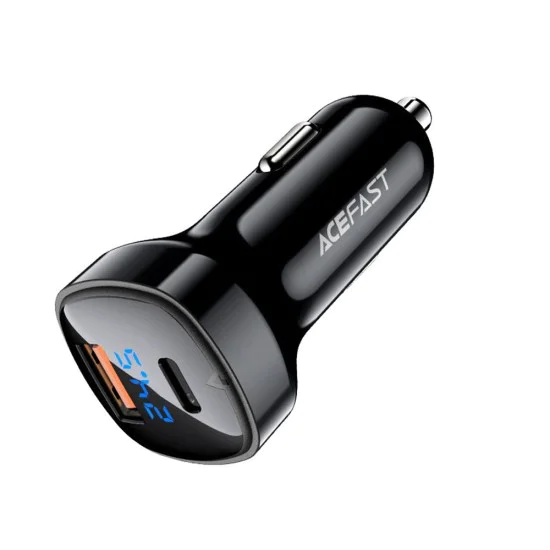 Acefast - Зарядно за кола (B4) - с дигитален дисплей, бързо зареждане, USB, Type-C, 66W - Черно
