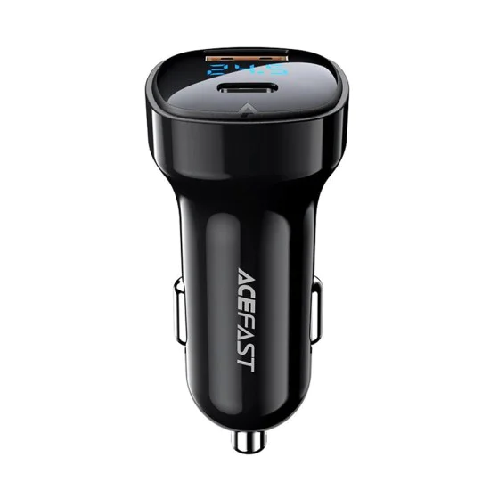 Acefast - Зарядно за кола (B4) - с дигитален дисплей, бързо зареждане, USB, Type-C, 66W - Черно
