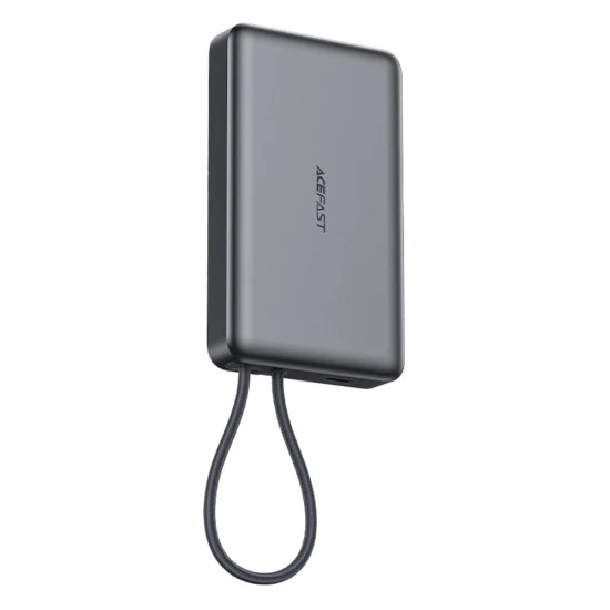 Външна батерия – Acefast (M18-10000) – магнитна, с вграден кабел, USB-C, 10000mAh, 38.5Wh, PD22.5W, LED светлина – Черен