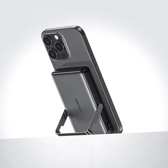 Магнитна безжична външна батерия (M17-10000) - Acefast - Сгъваема стойка, USB-C порт, 10000mAh, 22.5W, LED индикатор - Черно