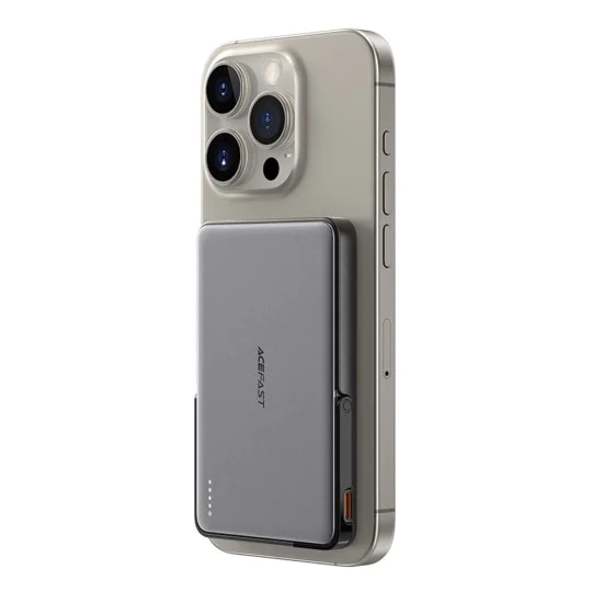 Външна батерия – Acefast (M16-5000) – магнитна, със стойка, USB-C порт, 5000mAh, PD18W, LED индикатор – Черен