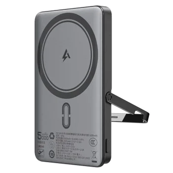 Външна батерия – Acefast (M16-5000) – магнитна, със стойка, USB-C порт, 5000mAh, PD18W, LED индикатор – Черен