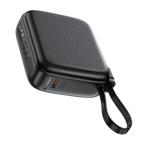 Външна батерия – Acefast (M15-10000) – с Type-C кабел + порт, 10000mAh, 38.5Wh, PD20W, LED индикатор – Черен