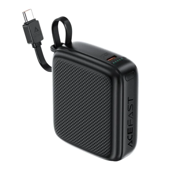 Външна батерия – Acefast (M15-10000) – с Type-C кабел + порт, 10000mAh, 38.5Wh, PD20W, LED индикатор – Черен