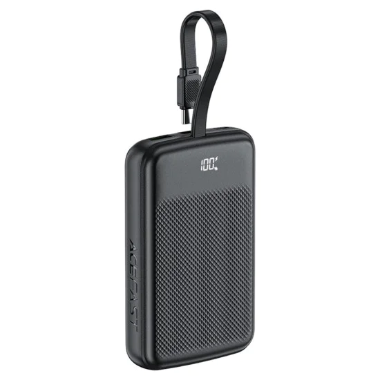 Външна батерия – Acefast (M13-10000) – с вграден кабел, Type-C, USB, 10000mAh, 38.5Wh, PD22.5W, LED дисплей – Черен